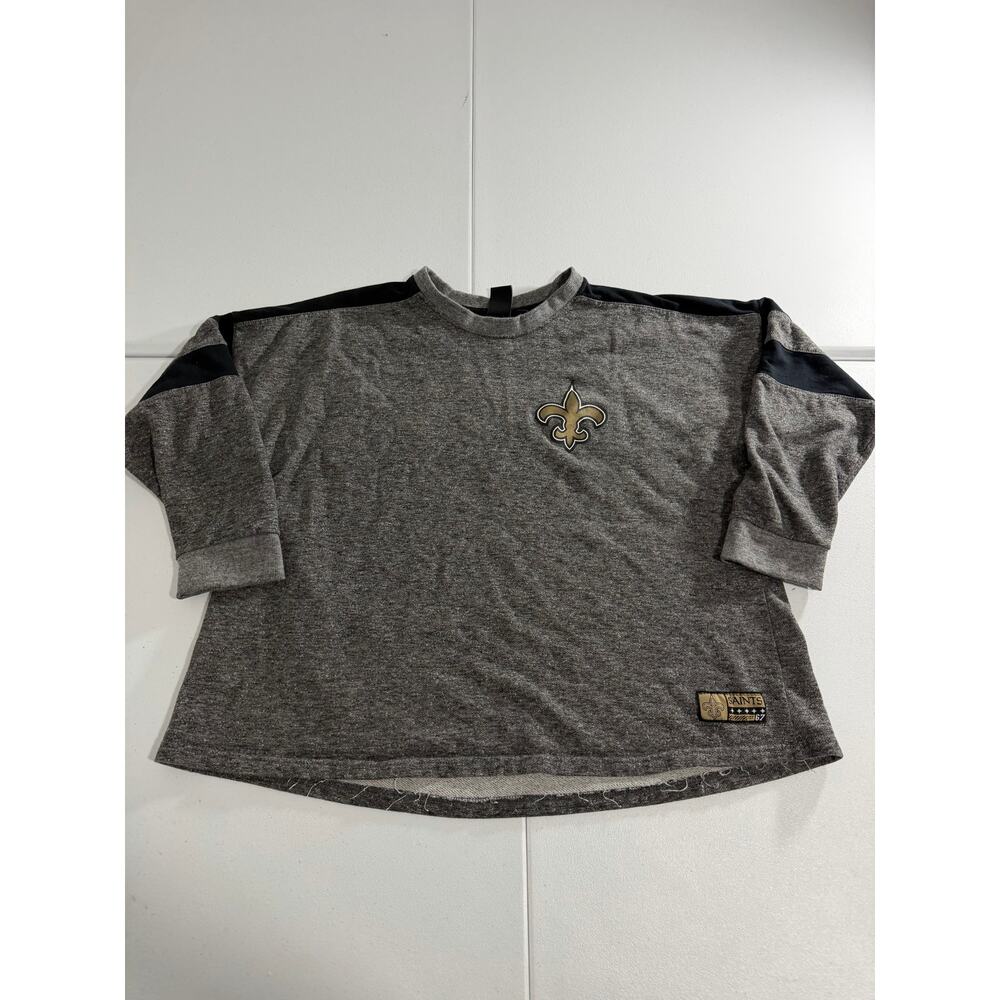 NFL New Orleans Saints Crew Neck Sweatshirt Women’s 1X Gray Black Fleur De Lis
